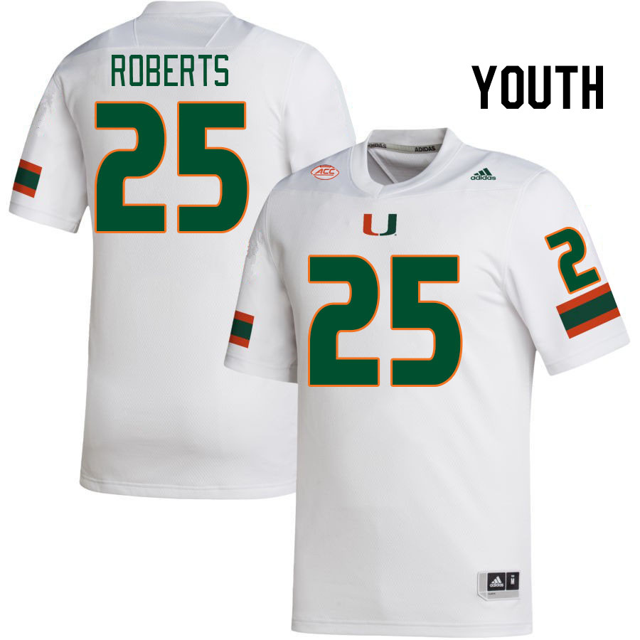 Youth #25 Terry Roberts Miami Hurricanes College Football Jerseys Stitched-White - Click Image to Close
